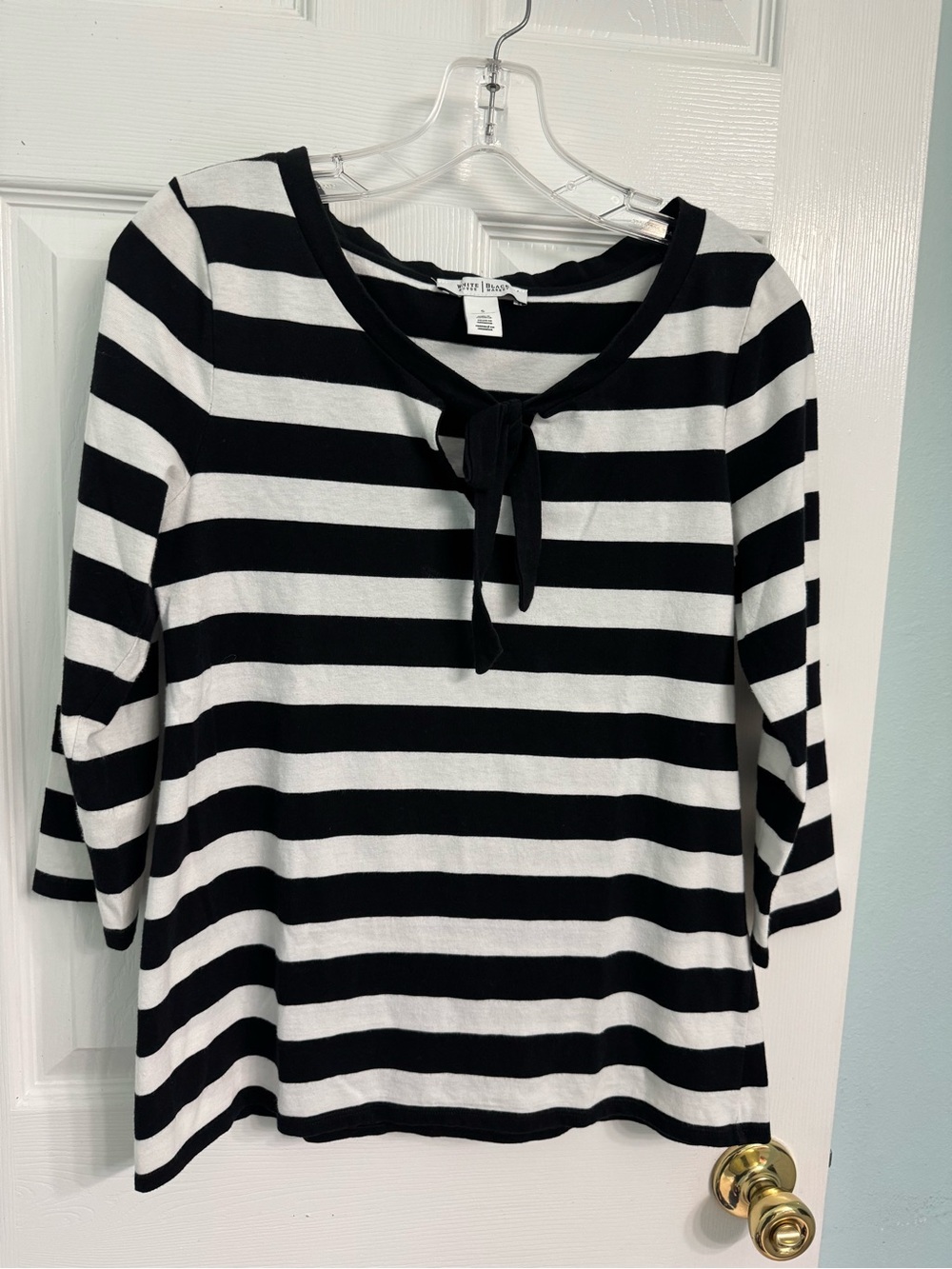 White House Black Market Black & White Striped Tie-Front Tunic